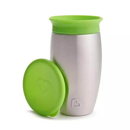 Tasse d'apprentissage Miracle 360 en acier inoxydable, +12 mois, verte, 296 ml, Munchkin