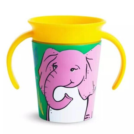 Tazza da allenamento Miracle 360 ​​​​Wildlove con manici, +6 mesi, Elefante, 177 ml, Munchkin