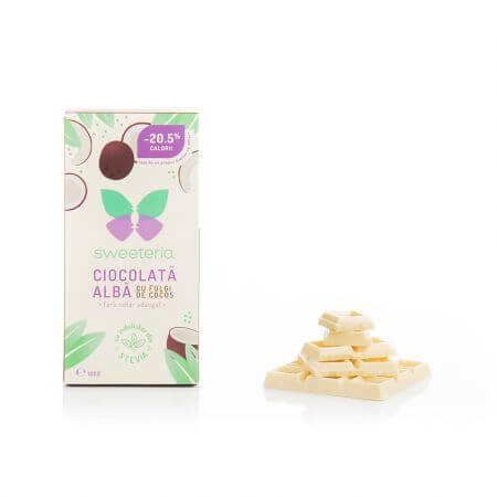 Chocolat blanc à la noix de coco et à l'édulcorant stevia, 100 gr, Sweeteria