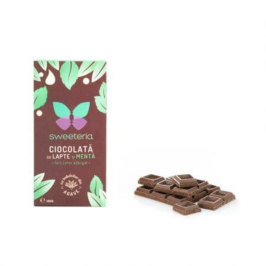 Melkchocolade met munt en agavezoetstof, 100 gr, Sweeteria