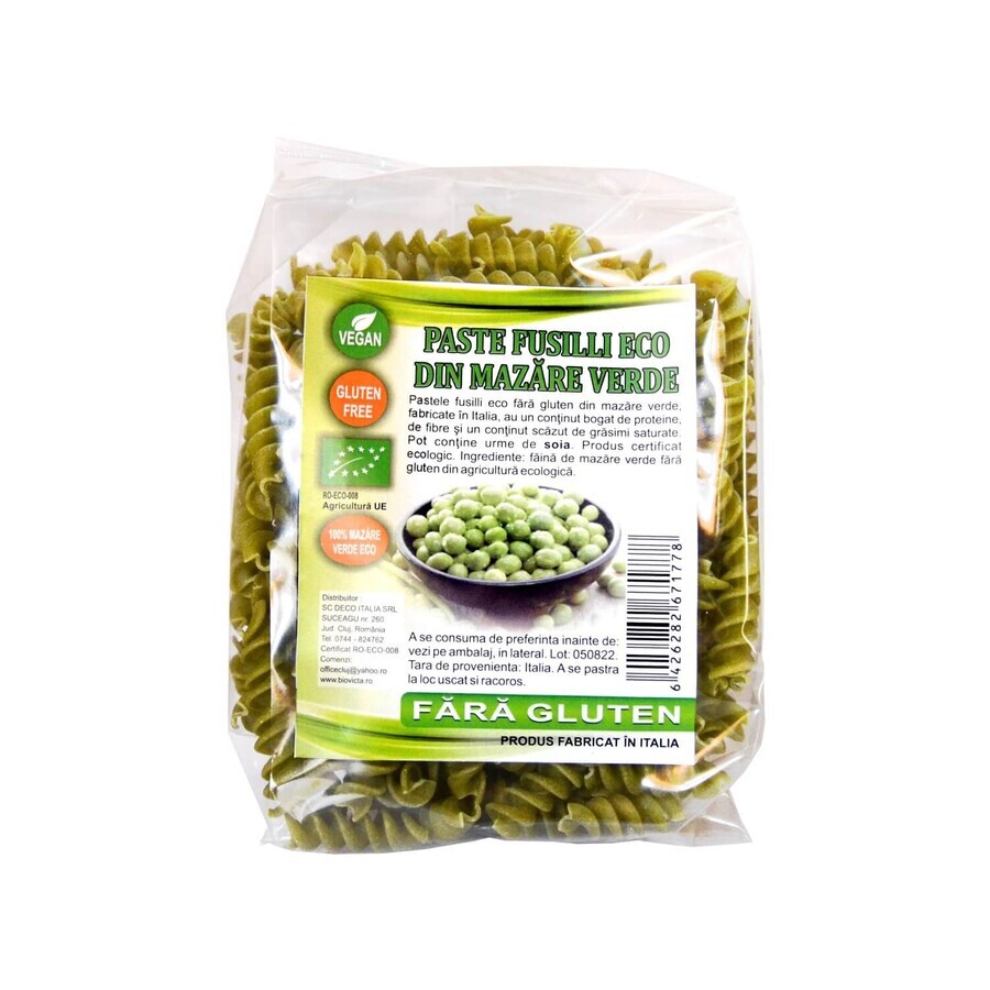 Fusilli pasta with green peas gluten free, 250 g, Sarchio