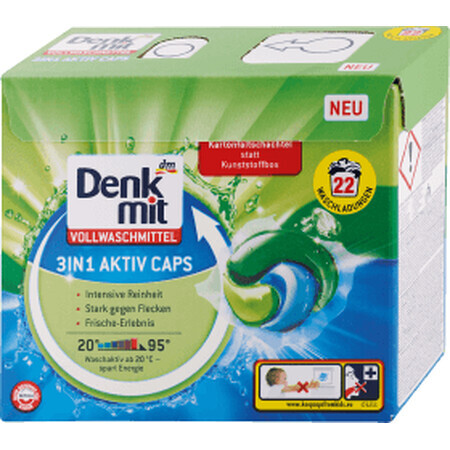 Denkmit Detersivo in capsule 3 in 1 per bucato bianco 22sp, 22 pz