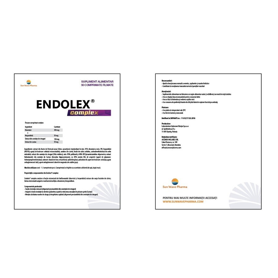 Endolex Complex, 30 comprimate filmate, Sun Wave Pharma