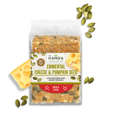 Crackers with elemental cheese and pumpkin seeds, 200 g, Dr. Karg's