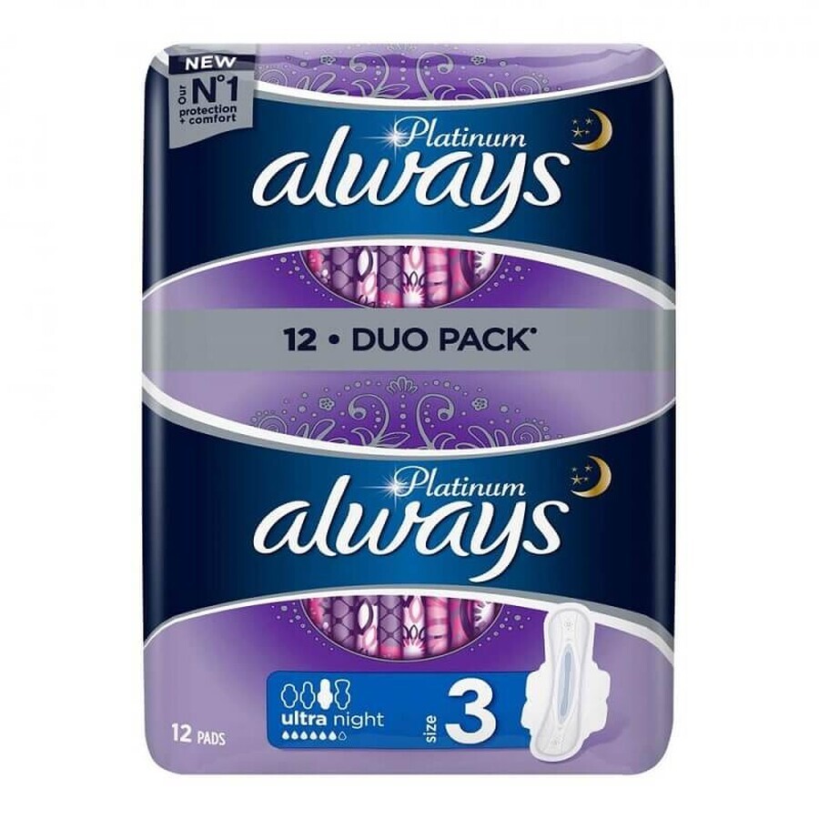 Serviettes Always Platinum Ultra Night, 12 pièces, P&G