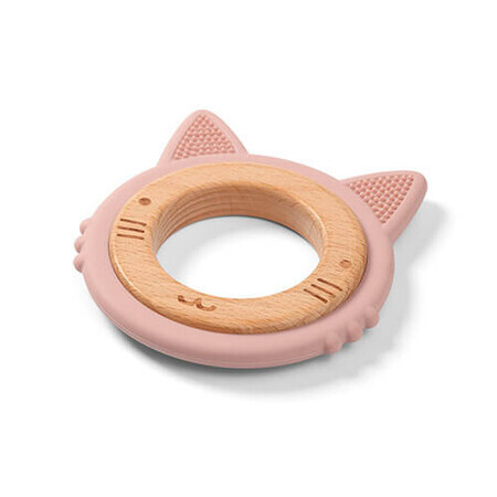 Anello da dentizione in silicone e legno, Gatto, Babyono