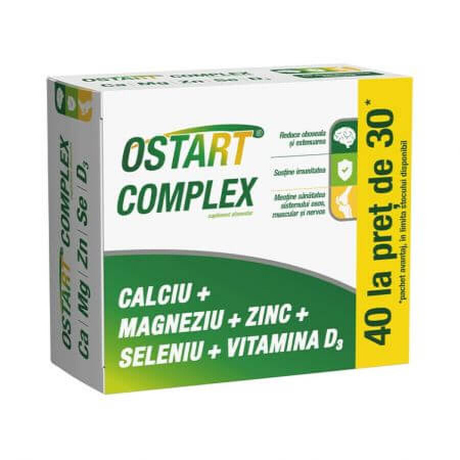 Ostart Complex Ca + Mg + Zn + Se + D3, 40 comprimate filmate, Fiterman Pharma