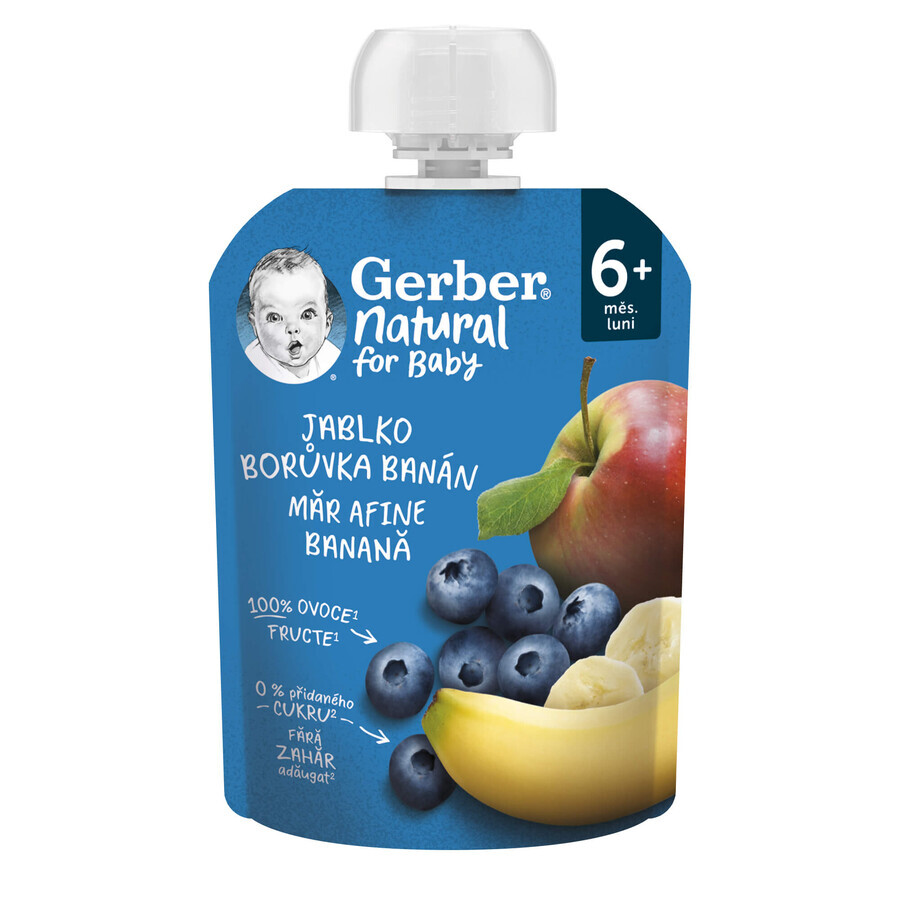 Apple, blueberry and banana puree, +6 months, 90 gr, Gerber