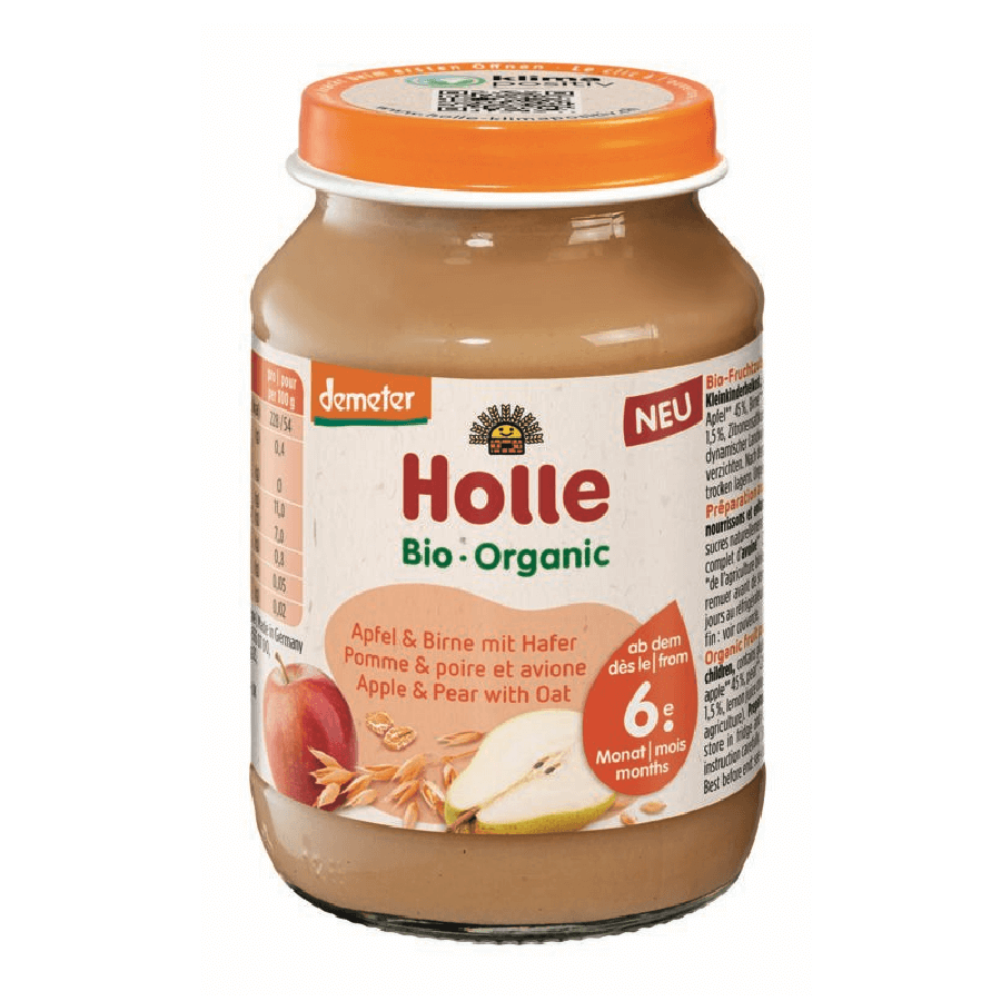 Appel- en perenmoes met haver, 190 gr, Holle Baby