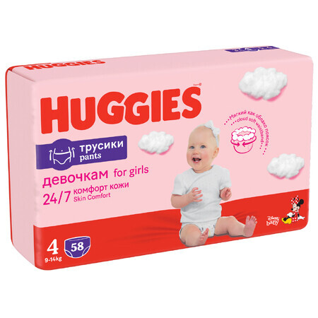 Pantaloni da pannolino Ragazze, No. 4, 9-14 kg, 58 pezzi, Huggies