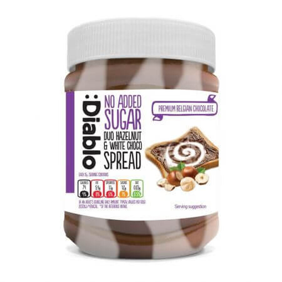 Crema spalmabile con crema alla nocciola e cioccolato bianco Diablo DUO, 350 g, Diablo