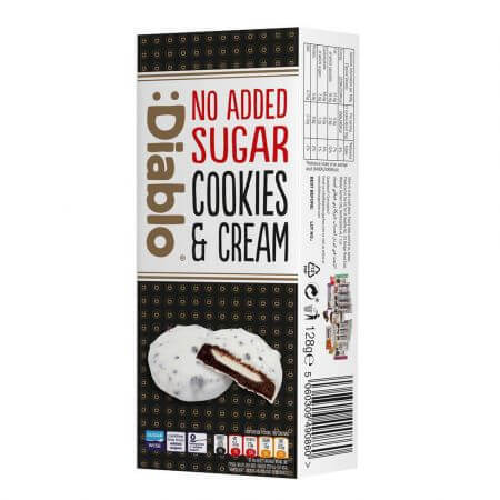 Suikervrije koekjes met witte chocoladelaag en slagroomvulling, 128 g, Diablo