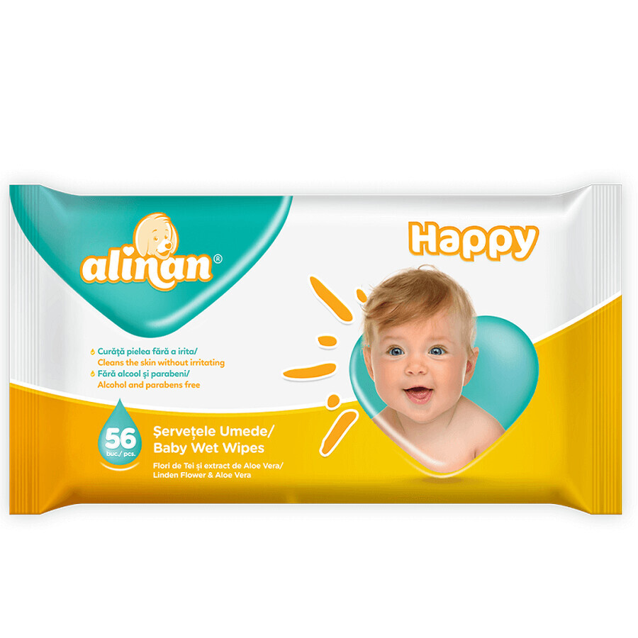 Lingettes humides Alinan Happy, 56 pièces, Fiterman Pharma