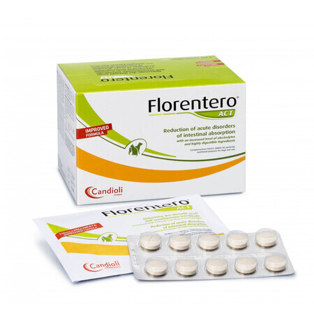 Supplement om de fysiologische spijsvertering te stabiliseren met pre-en probiotica voor honden en katten Florentero Act, 10 tabletten, Candioli