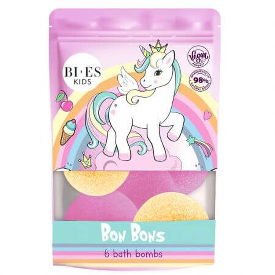 Unicorn strawberry & mango bath bombs, 6 x 55 g, Bi-Es