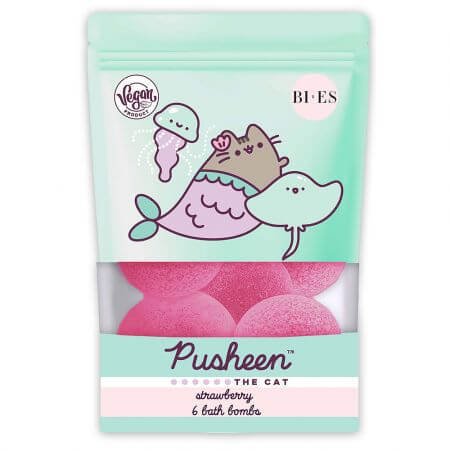 Pusheen strawberry bath bombs, 6 x 55 g, Bi-Es