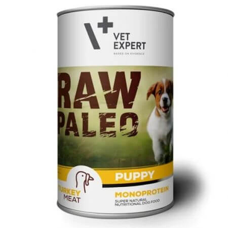 Nourriture humide avec de la dinde pour chiens Puppy Raw Paleo, 400 g, VetExpert