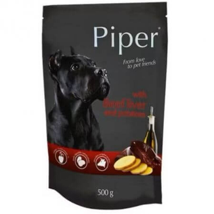 Natvoer voor honden met runderlever en aardappelen, 500 g, Piper