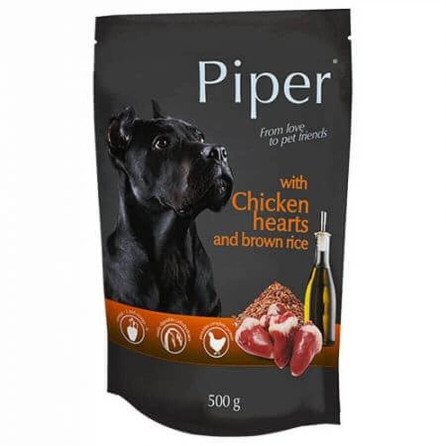 Natvoer voor honden met kippenhart en bruine rijst Adult, 500 g, Piper