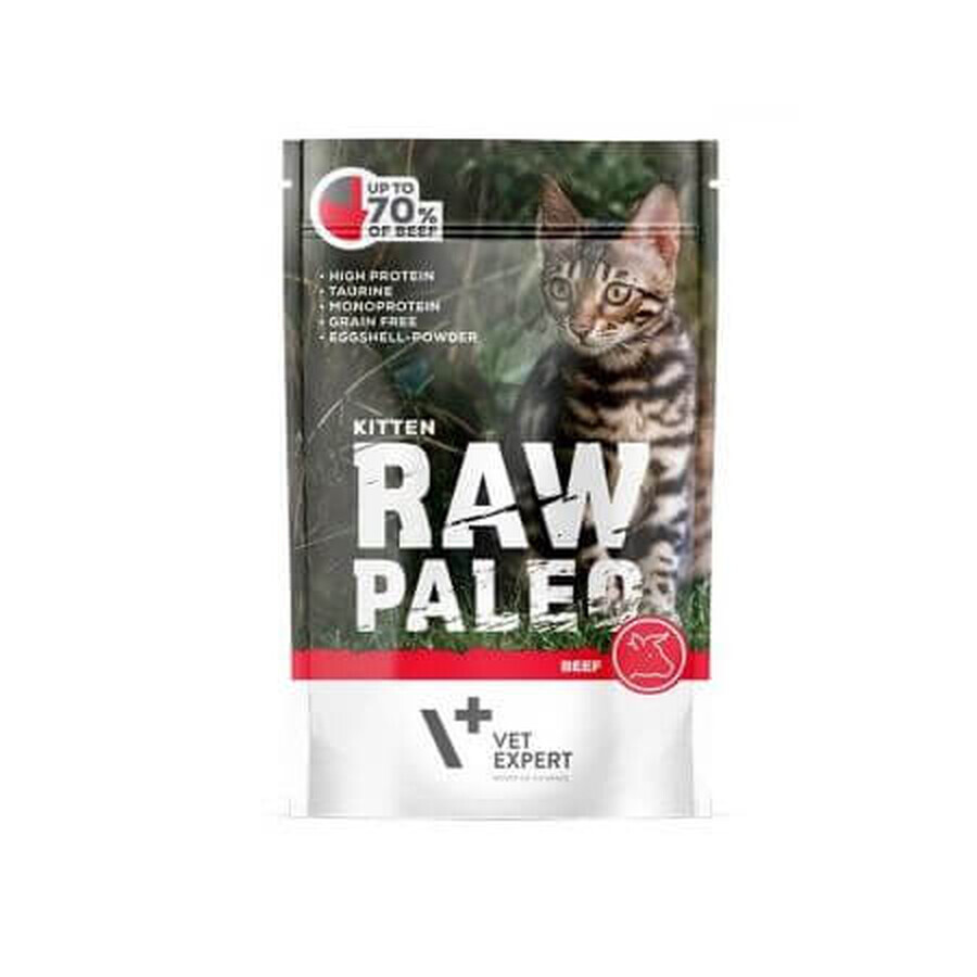 Comida húmeda para gatos con ternera Raw Paleo Kitten, 100 g, VetExpert