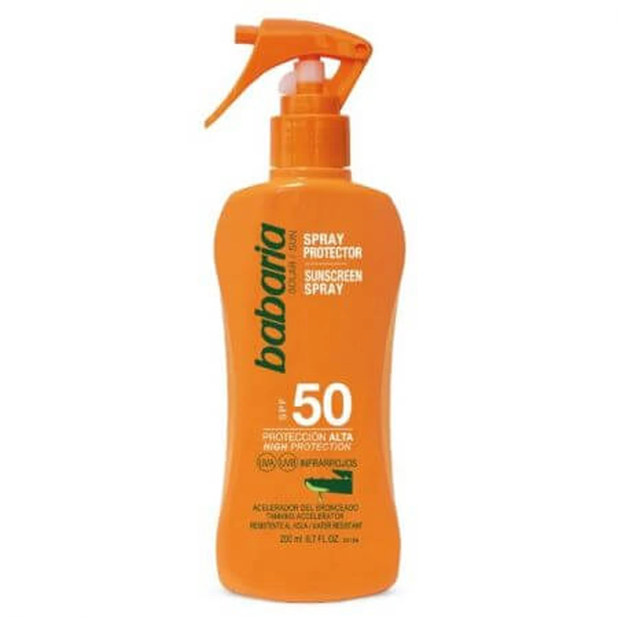 Lotion spray met zonnebescherming SPF 50 en aloë vera, 200 ml, Babaria