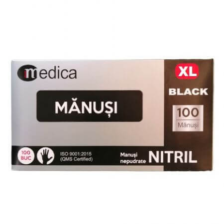 Guanti in nitrile neri senza polvere, XL, 100 pezzi, Medica