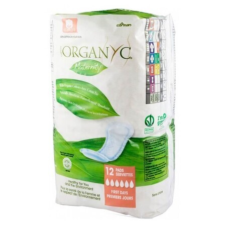 Absorbante intime din bumbac organic pentru perioada de dupa nastere, 12 bucati, Organyc