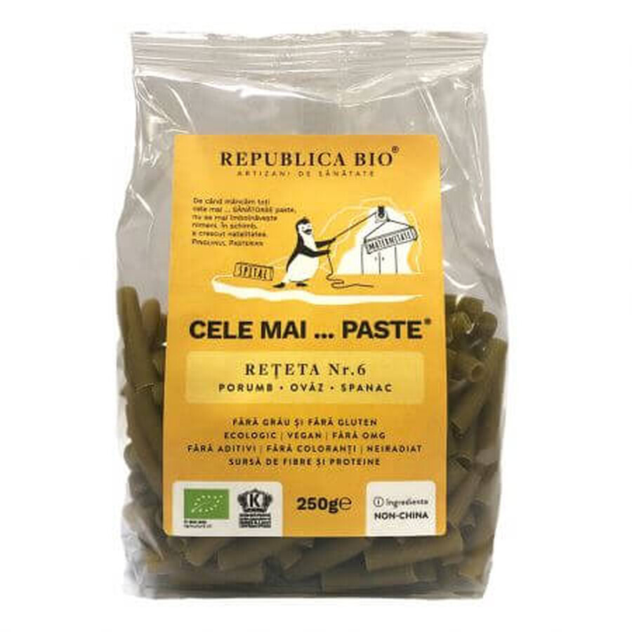 Gluten-free, eco-friendly pasta from corn, oats, spinach Recipe no. 6, 250 g, Organic Republic