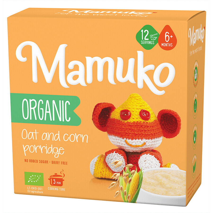 Porridge from oats and organic corn without sugar for children, +6 months, 200 g, Mamuko