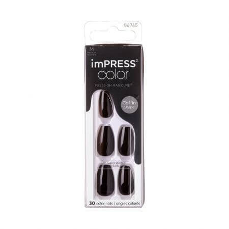 Faux ongles Impress, All Black Medium Coffin, Kiss