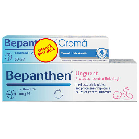 Confezione Unguento per dermatite da pannolino Bepathen, 100 g + Crema Bepanthen con pantenolo 5%, 30 g, Bayer