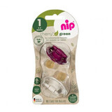 Set van 2 fopspenen met natuurlatex speen Cherry Green Girl, 0 - 6 maanden, Nip