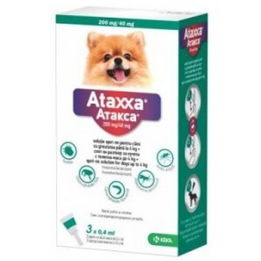 External antiparasitic for dogs <4 Kg, 100+500 mg/ml, 3 pipettes x 0.4 ml, Ataxxa 40