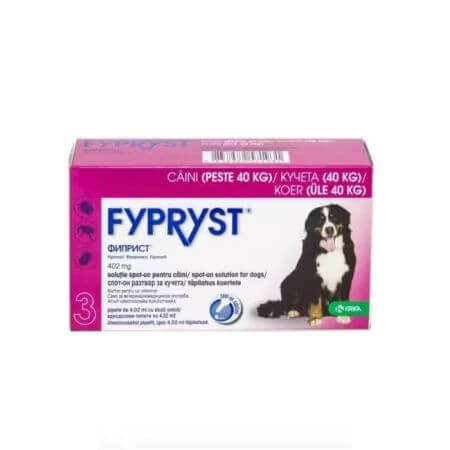 Uitwendig antiparasiticum voor grote honden 40-60 kg Fypryst Dog XL 402 mg, 3 pipetten, Krka