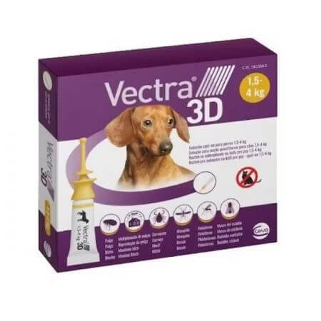 Uitwendig antiparasiticum voor honden van 1,5-4 kg Vectra 3D, 3 pipetten, Ceva Sante