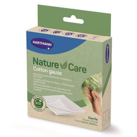 Comprese sterile din tifon Nature Care, 7.5 cm x 7.5 cm, 5 bucati, Hartmann