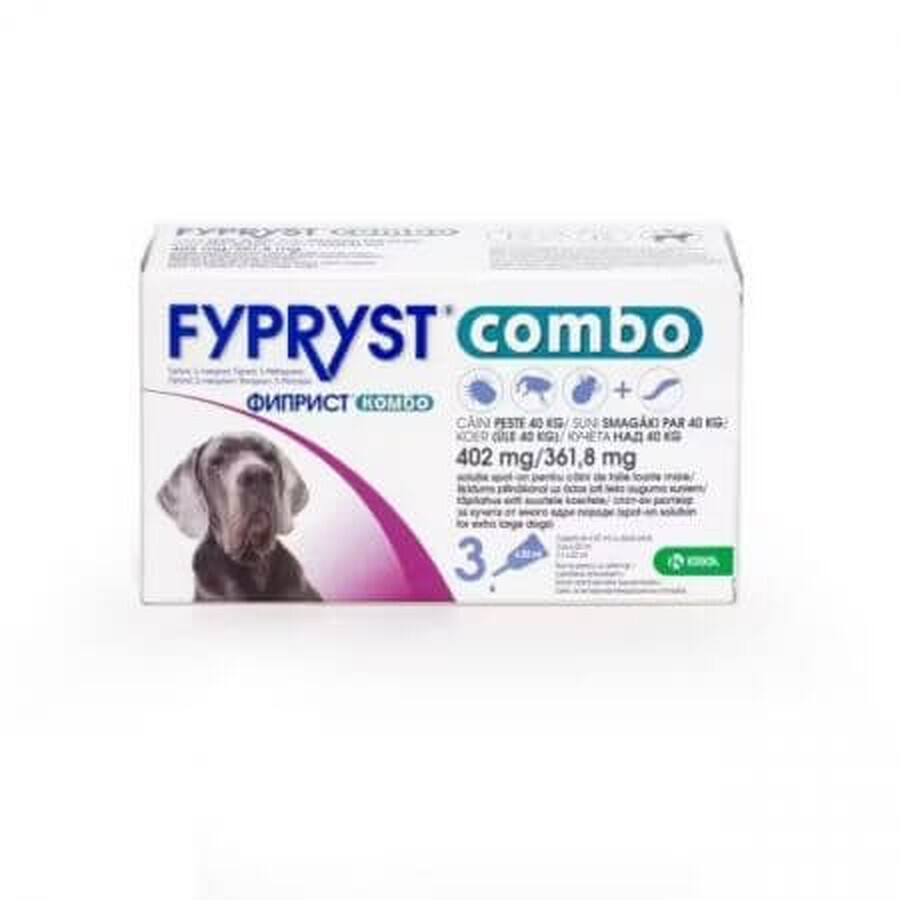 Fypryst Combo Dog XL 402 mg Fypryst Combo Dog XL 402 mg, 3 pipetten voor zeer grote honden 40-60 kg, 3 pipetten, Krka