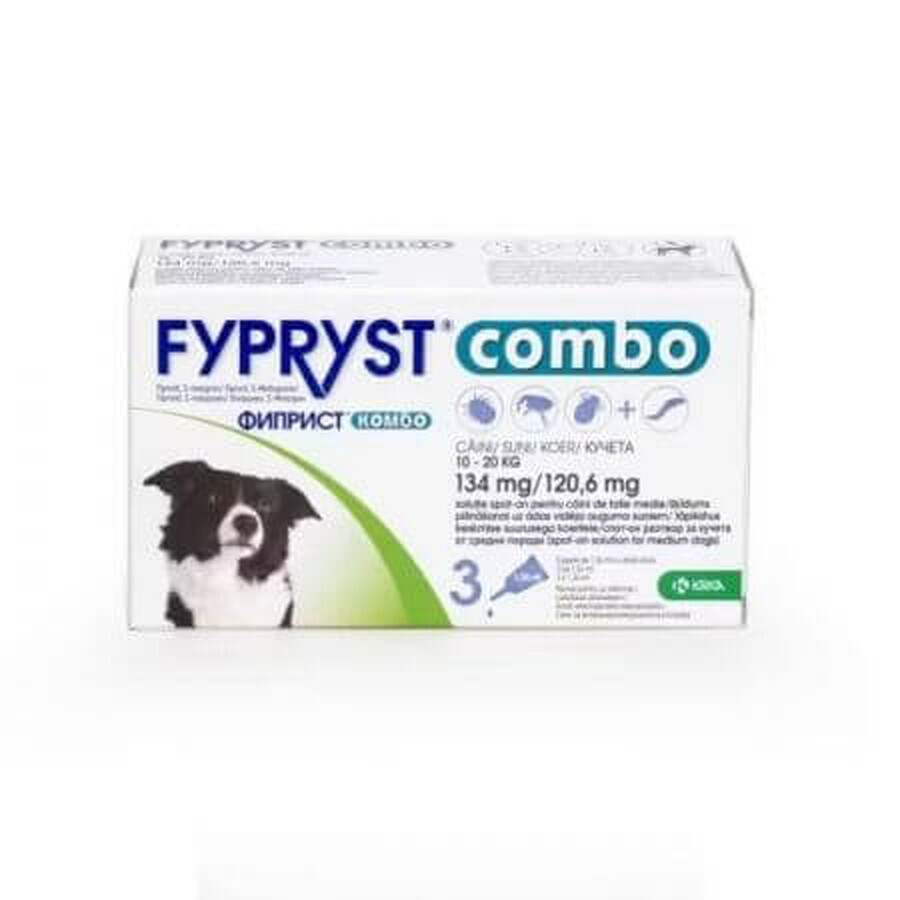 Fypryst Combo Hond M 134 mg, 3 stuks voor middelgrote honden 10-20 kg, 3 stuks, Krka