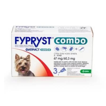 Fypryst Combo Dog S 67 mg Fypryst Combo Dog S 67 mg, 3 pipetten voor kleine honden 2-10 kg, 3 pipetten, Krka