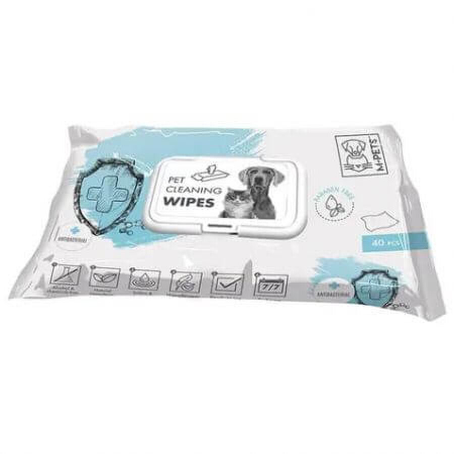 Antibacterial wet wipes for dogs and cats, 40 pieces, M-PETS