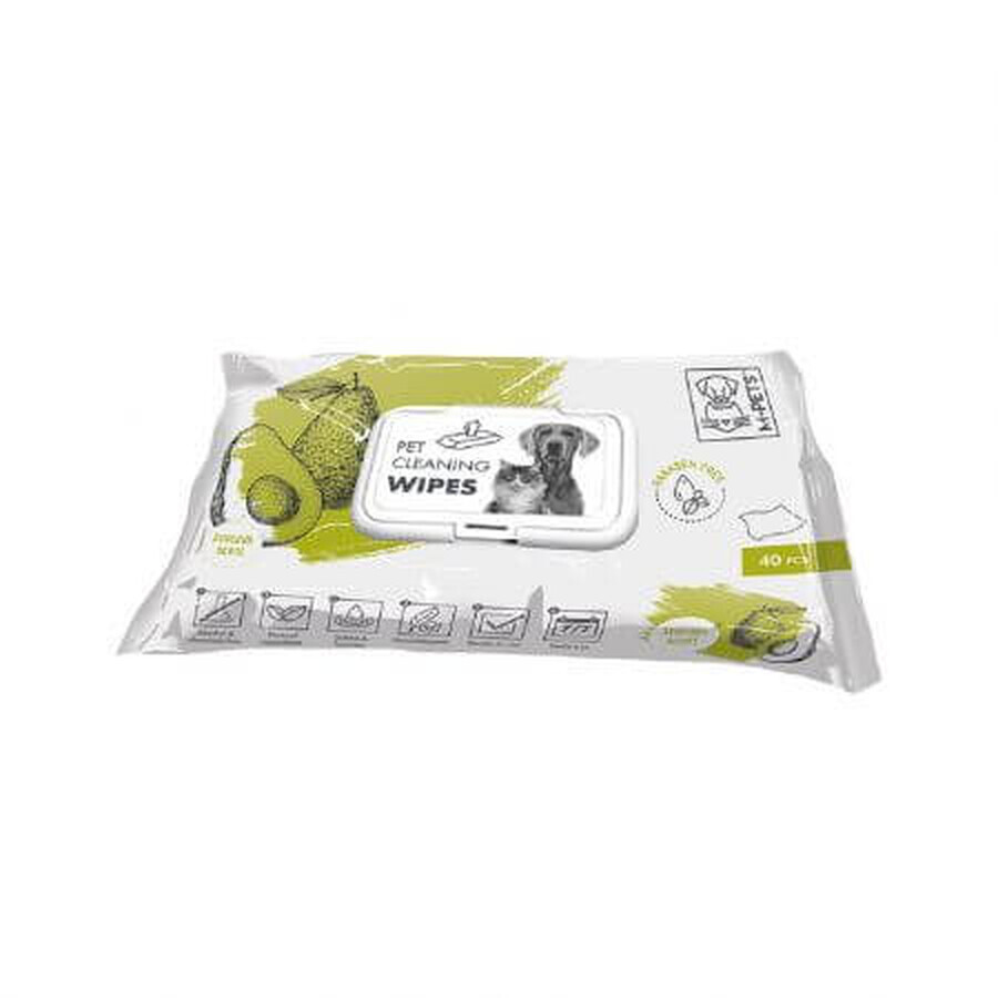 Servilletas húmedas de aguacate para perros y gatos, 40 unidades, M-Pets