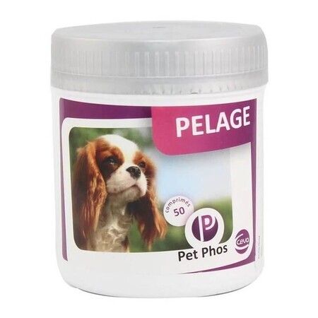 Vitaminesupplement ter bescherming van de huid en vacht bij honden Pet Phos Canin Special Pelage, 50 tabletten, Ceva Sante