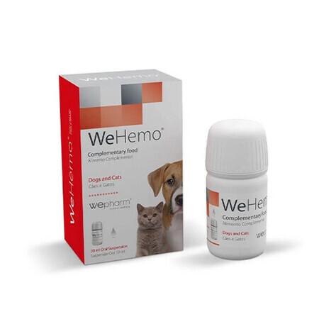 Supplement tegen bloedarmoede in de vorm van een flesje met doseerspuit voor honden en katten WeHemo, 30 ml, WePharm