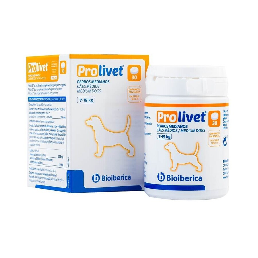 Nutritional supplement for supporting severely affected liver function in medium-sized dogs Prolivet Medium Dogs, 30 tablets, Bioiberica