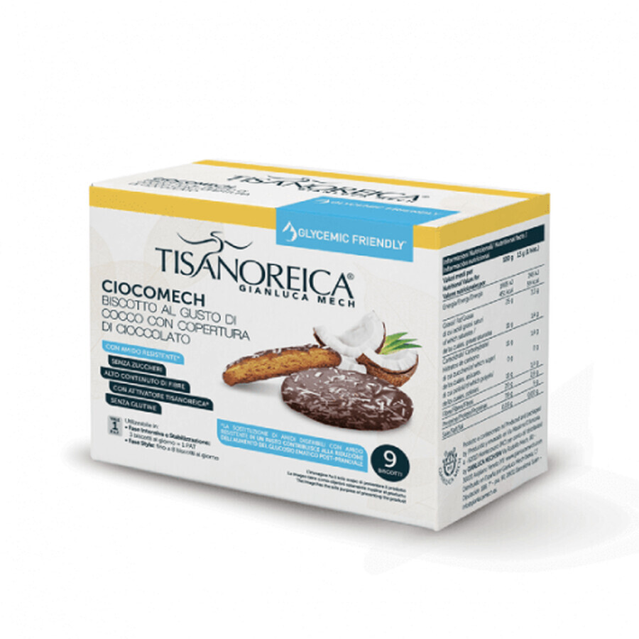 Kokosnuss und dunkle Schokolade Kekse Gianluca Mech Tisanoreica Ciocomech Cocco e Cioccolato Fondente 9x13gr