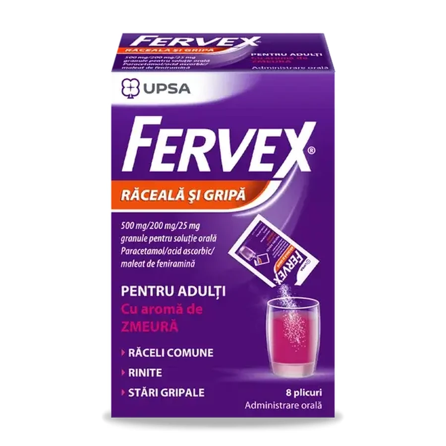 Fervex Erwachsene Himbeergeschmack, 8 Beutel, Upsa