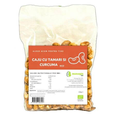 Biologische Cashewnoten met Tamari en Kurkuma, 250 g, Managis