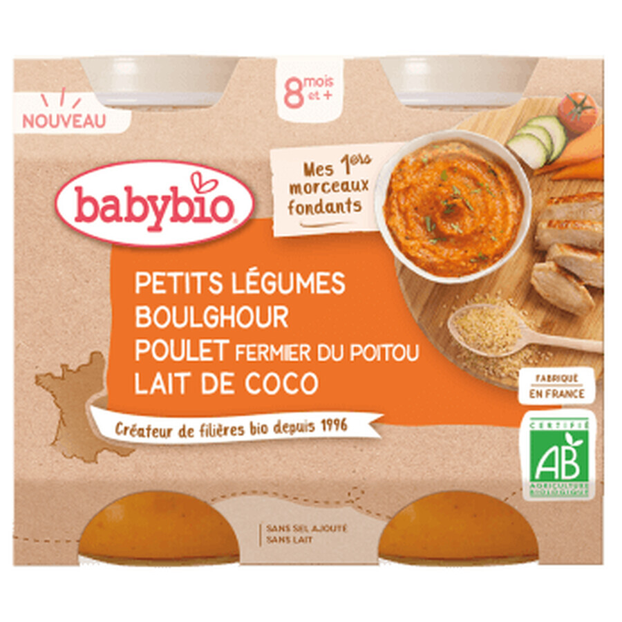 Purea di Verdure Eco con Bulgur, Pollo e Crema di Cocco, 2x200 g, BabyBio