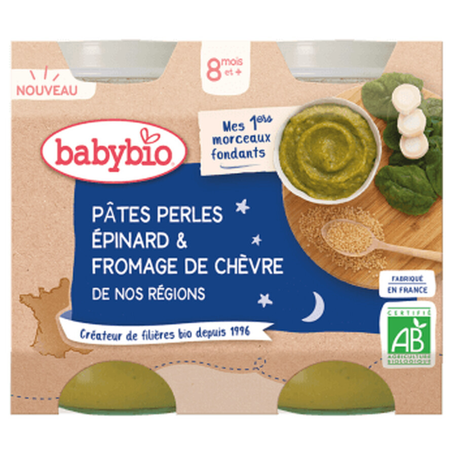 Eco Pasta Puree met Spinazie en Geitenkaas, 2 x 200 g, BabyBio