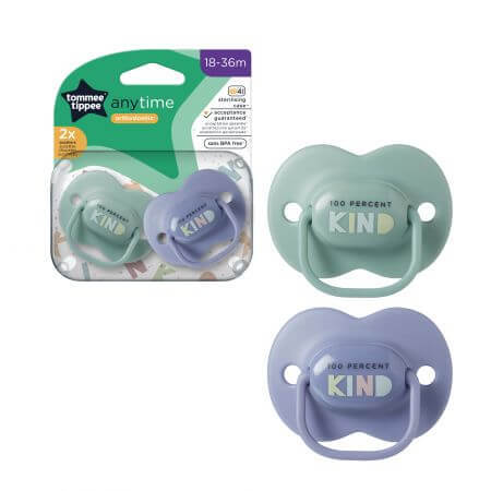 Anytime Orthodontische Fopspenen, 18 - 36 maanden, Groen / Blauw, 2 stuks, Tommee Tippee